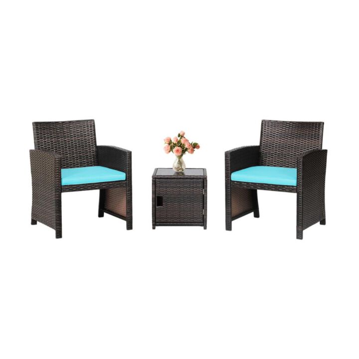 Hivvago 3 Pieces Patio Wicker Furniture Set with Storage Table and Protective Cover