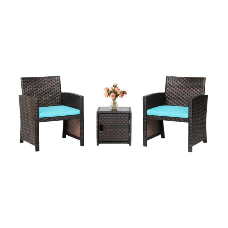 Hivvago 3 Pieces Patio Wicker Furniture Set with Storage Table and Protective Cover