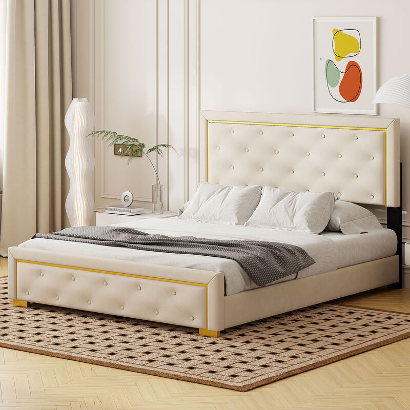 Merax Velvet Upholstered Platform Bed Frame