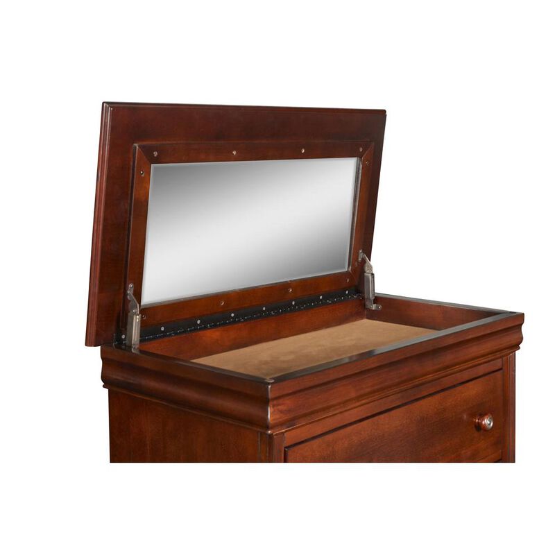 New Classic Furniture Versailles Solid Wood 5-Drawer Lift Top Chest in Bordeaux Cherry
