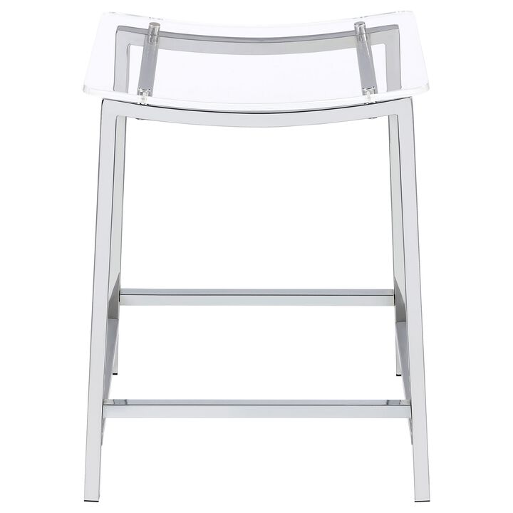 Ani 24 Inch Counter Height Stool Set of 2, Acrylic Clear, Chrome Metal - Benzara
