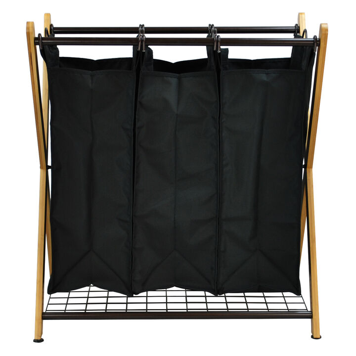 Oceanstar X-Frame Bamboo 3-Bag Laundry Sorter, Bronze