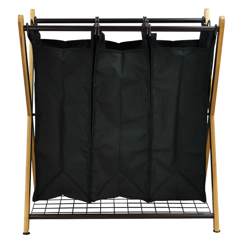 Oceanstar X-Frame Bamboo 3-Bag Laundry Sorter, Bronze