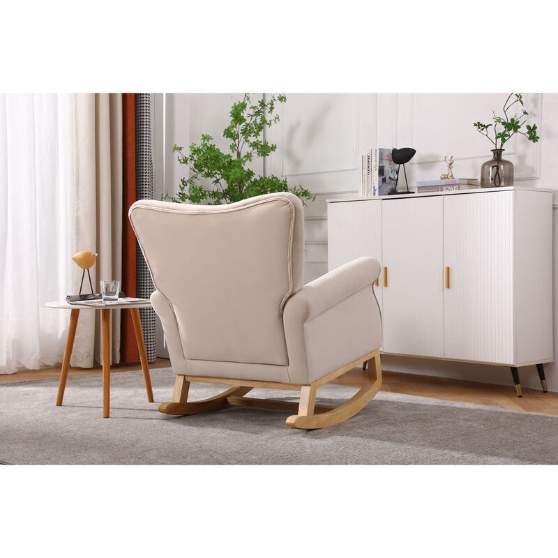 Baby Room High Back Rocking Chair Nursery Chair, Comfortable Rocker Fabric Padded Seat, Modern