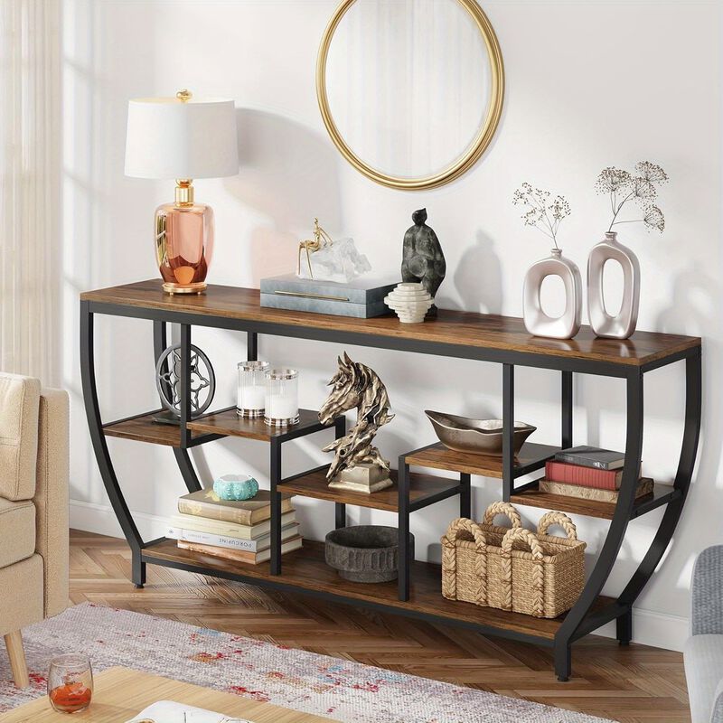 70.9 Inch Long Sofa Table with Shelves, Rustic Console Table with Storage, Modern Entryway Table TV Stand, Behind Couch Table Accent Tables for Living Room, Hallway, Foyer, Grey