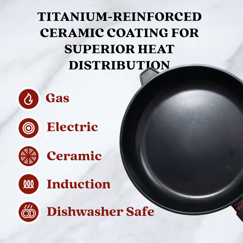 Alva Energy Ceramic Nonstick Frying Pan 11" Scratch Resistant Cast Aluminum Healthy Cooking Pan, Stay Cool Handle, Non Toxic, Easy to Clean, Compatible with All Stovetops & Induction Safe