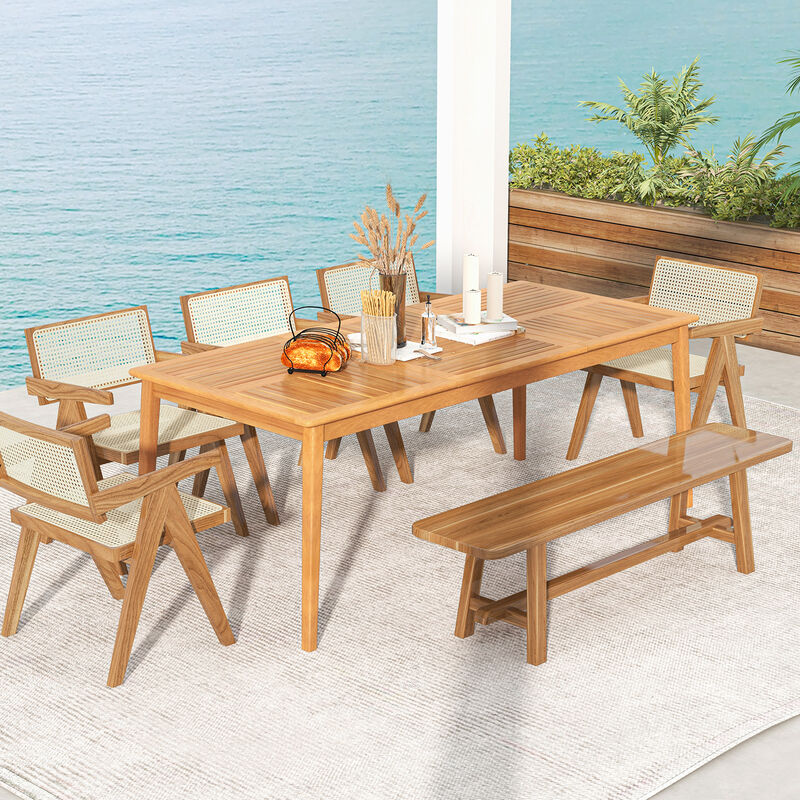 8-Person Outdoor Dining Bistro Table with Umbrella Hole for Patio or Garden
