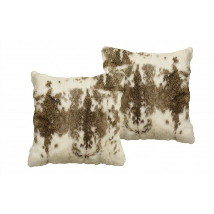 Hivvago Set Of Two 18" X 18" Brown And White Rabbit Natural Fur Animal Print Throw Pillows