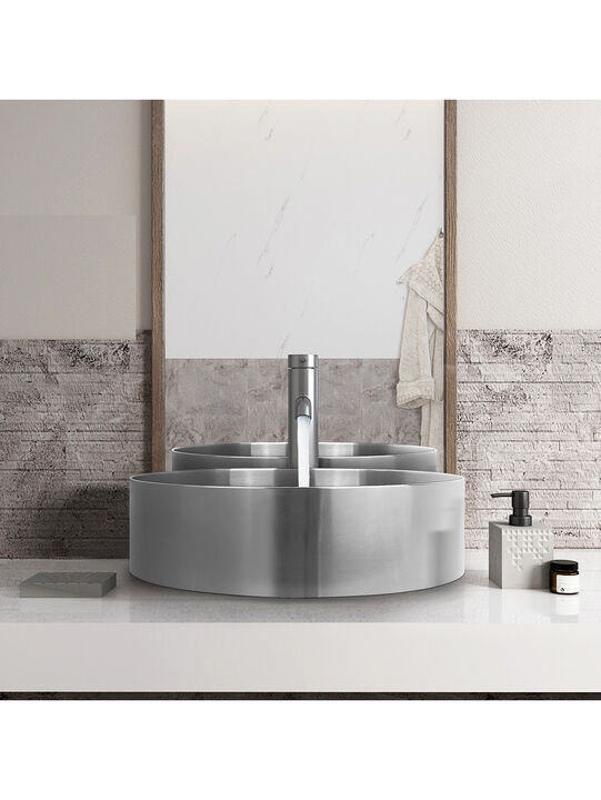Stainless Steel Bathroom Sink with Mounting Ring & Pop-Up Drain Round Bowl Basin Rose Gold