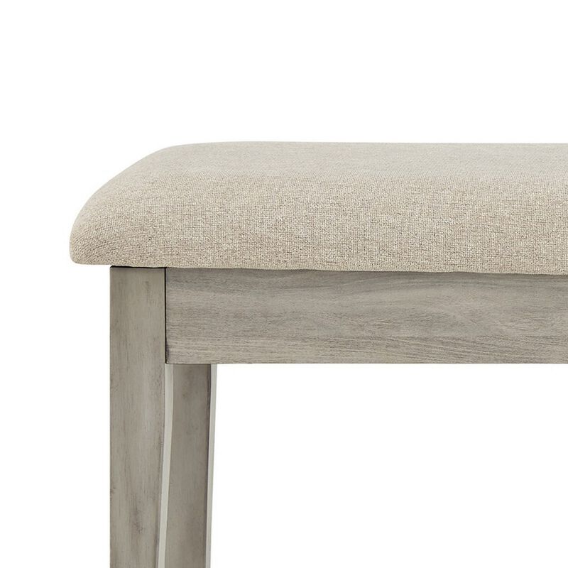 49 Inch Storage Bench, Tapered Block Legs, Beige Textured Fabric Seat-Benzara