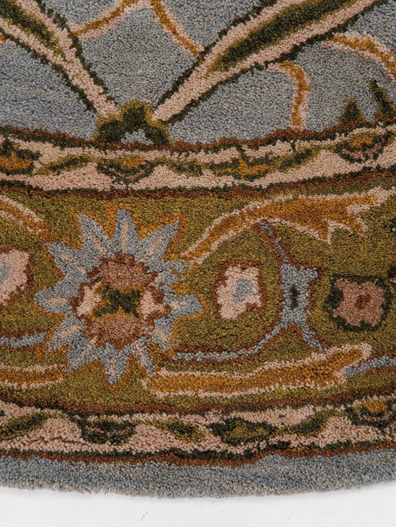 RUGSOTIC CARPETS HAND TUFTED WOOL ECO-FRIENDLY AREA RUGS  - 8'x8', Round Shape, Blue & Green, Classic Oriental Traditional  Design, High Pile Thick Handmade Anti Skid Area Rugs (K00503)