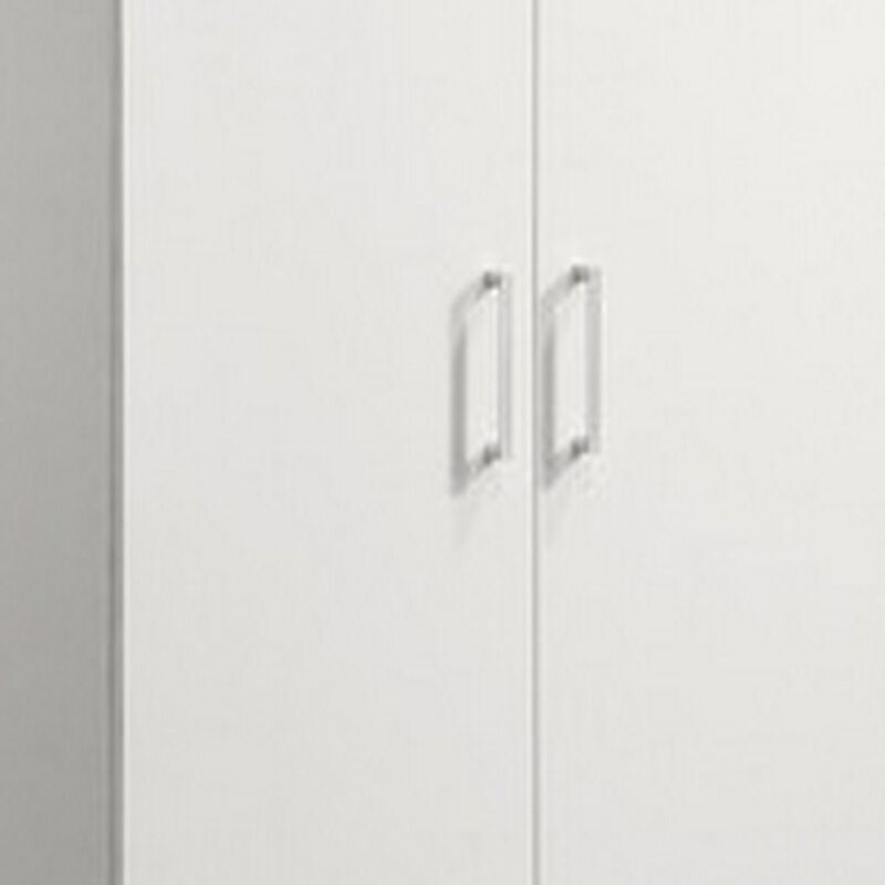 Cae 72 Inch Cabinet Armoire with Shelf, Hanging Rod, Double Door, White - Benzara