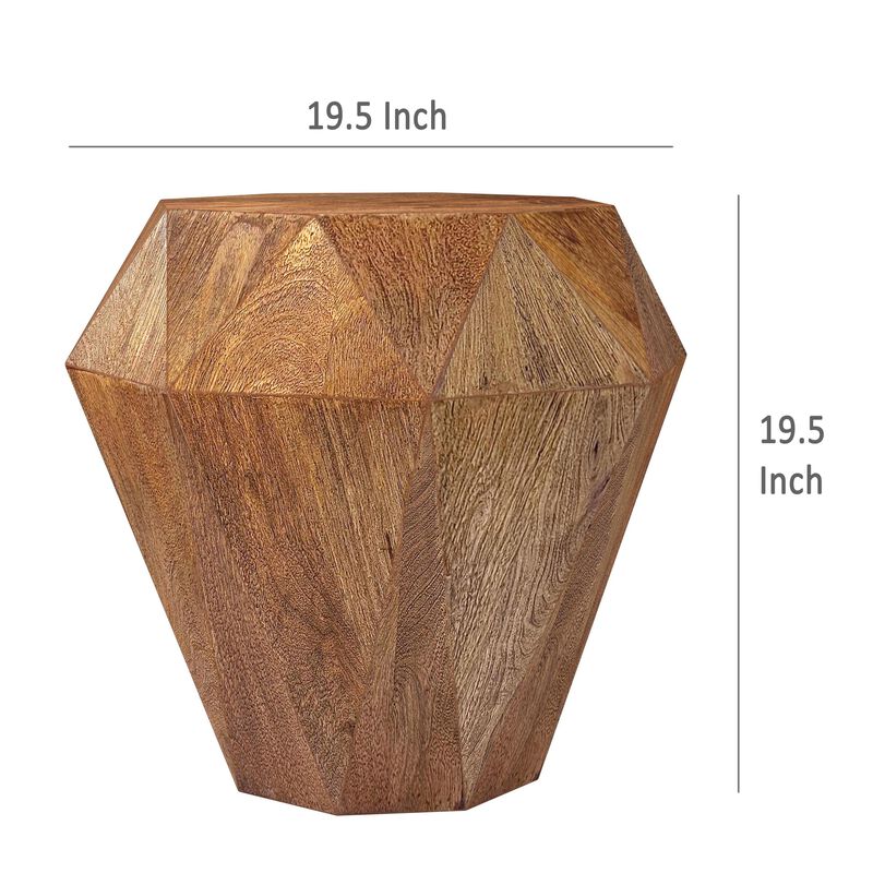Cinti Accent Side Table, Gemstone Shape, Natural Brown Mango Wood - Benzara