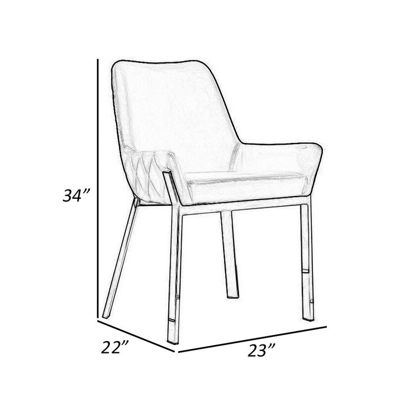 Fuma 23 Inch Set of 2 Dining Chairs, Foam Fill, White Faux Leather, Silver - Benzara