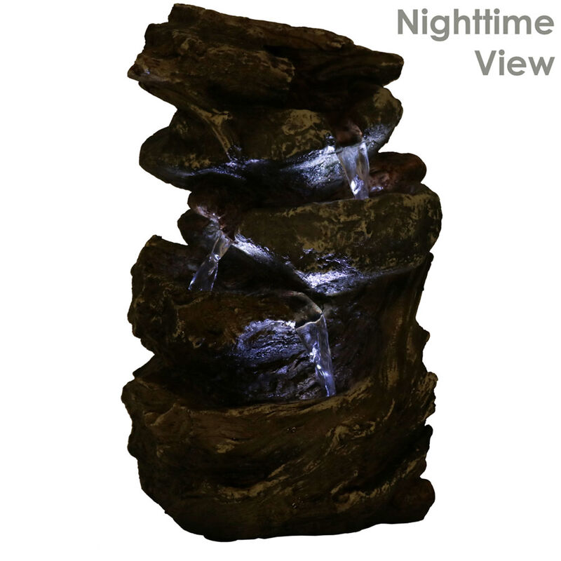Sunnydaze Tiered Rock and Log Indoor Water Fountain with LEDs - 10.5 in