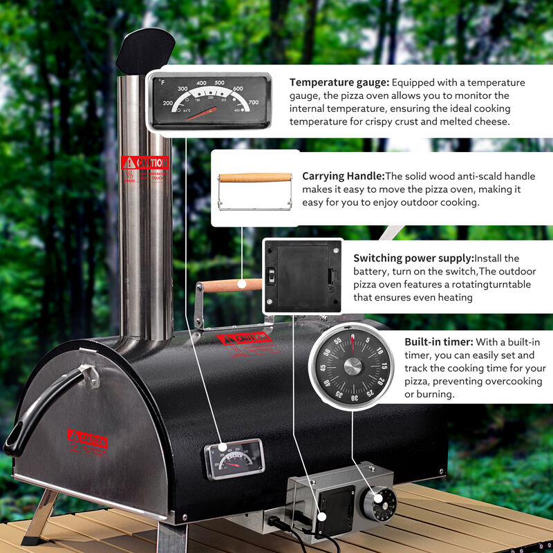 Streamdale Portable 12" Automatic Rotatable Outdoor Pizza Oven