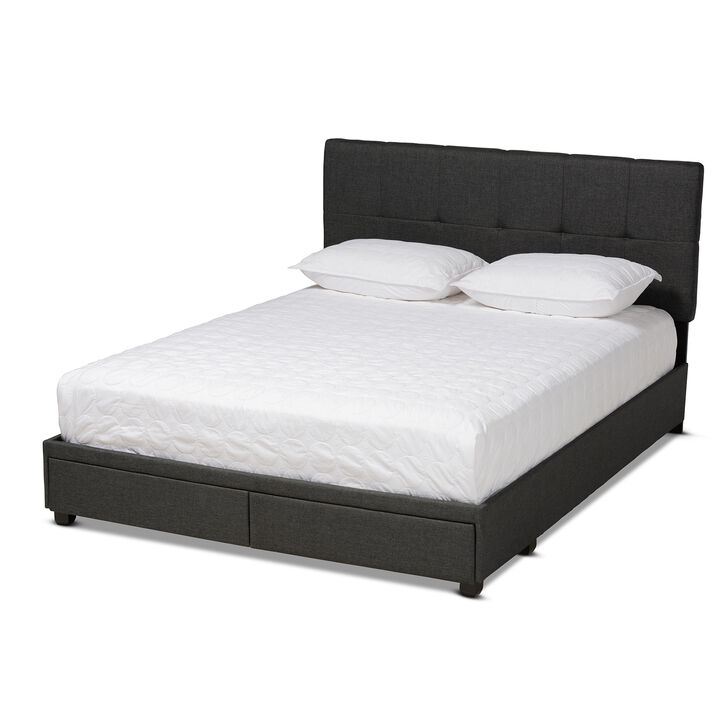 Baxton Studio Netti Dark Grey Fabric Upholstered 2 Drawer Queen Size Platform Storage Bed