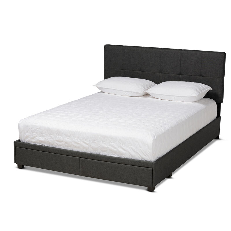 Baxton Studio Netti Dark Grey Fabric Upholstered 2 Drawer Queen Size Platform Storage Bed