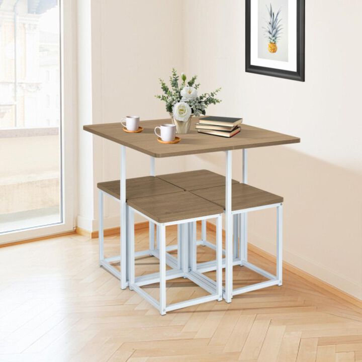Hivvago 5 Pieces Metal Frame Dining Set with Compact Dining Table and 4 Stools