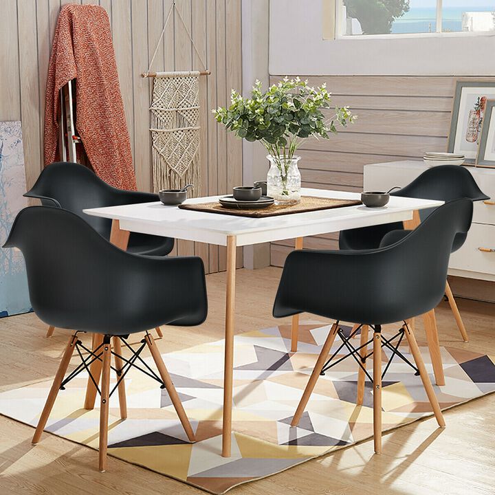 Set of 2 Mid-Century Modern Molded Dining Arm Side Chairs-Black