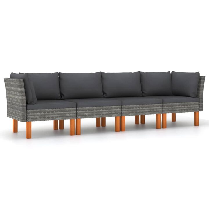 vidaXL 4-Seater Garden Sofa with Cushions Gray Poly Rattan