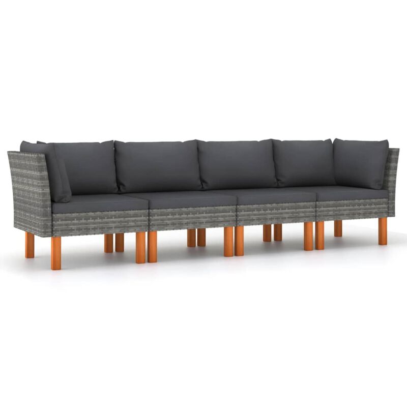 vidaXL 4-Seater Garden Sofa with Cushions Gray Poly Rattan