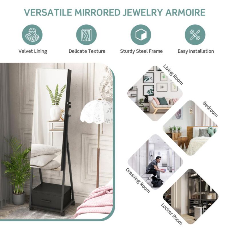 Hivvago Jewelry Cabinet with Full-Length Mirror-Black