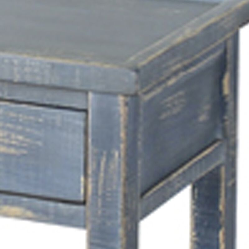 Rena Side End Table, 2 Drawers 1 Shelf, 28 Inch Rustic Blue Mahogany - Benzara