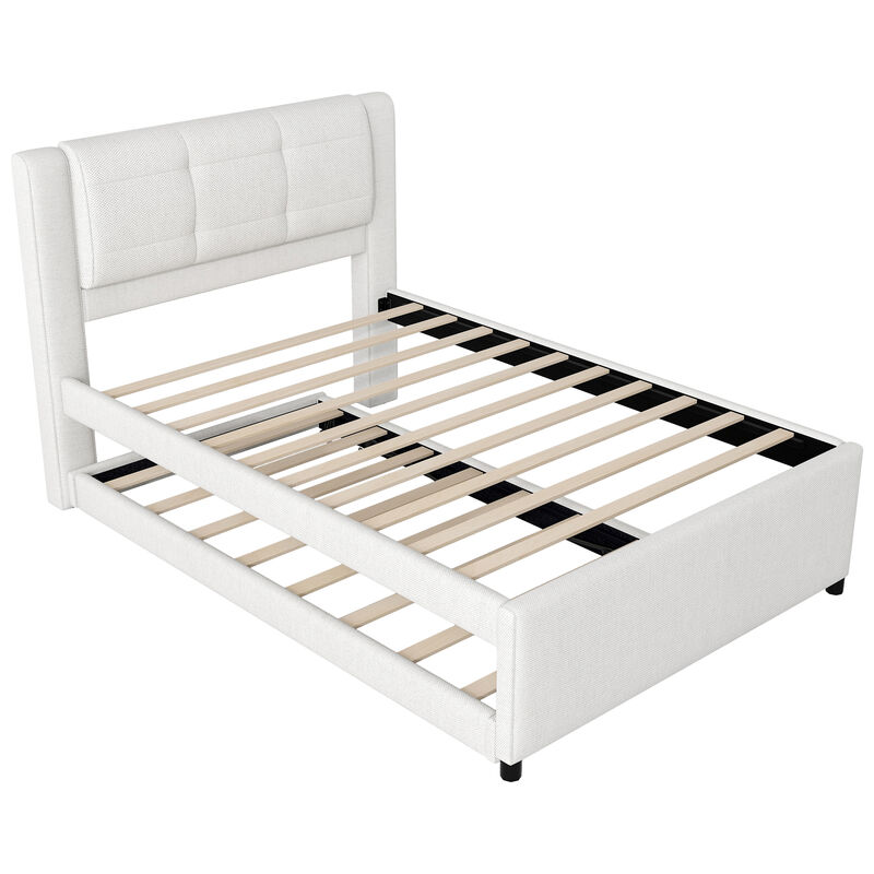 Merax Upholstery Platform Bed with Trundle