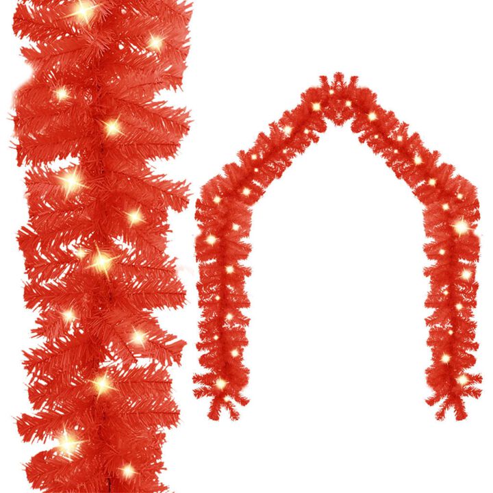 vidaXL Christmas Garland with LED Lights 393.7" Red