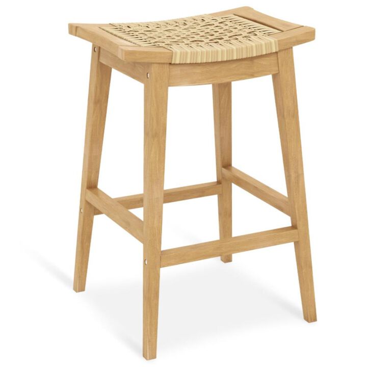 Hivvago 29 Inch Patio Rattan Barstool with Footrest and Saddle Seat