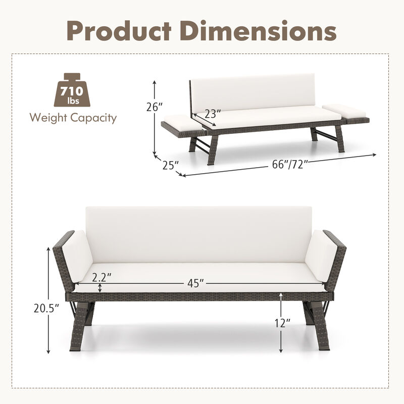 Outdoor Convertible Sofa Daybed with Adjustable Armrests for Balcony
