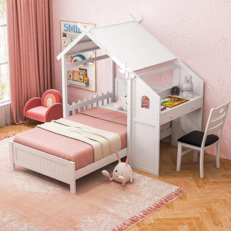 Hivvago Twin House Bed with with 2 Drawers and Windmill
