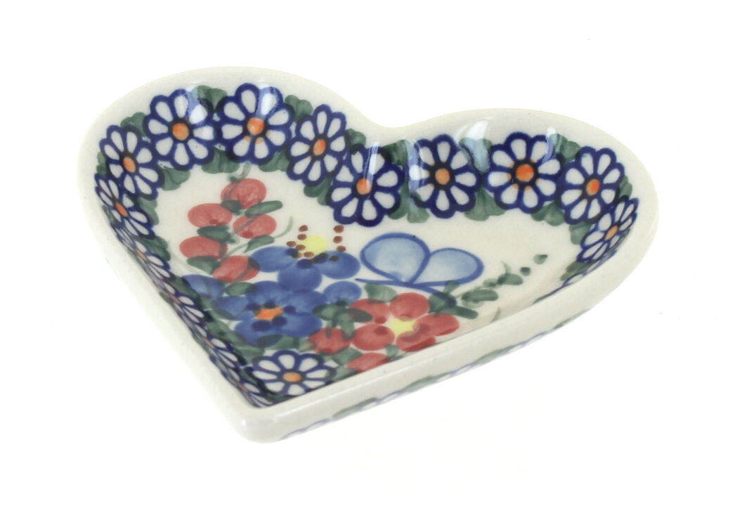 Blue Rose Polish Pottery Autumn Burst Heart Dish