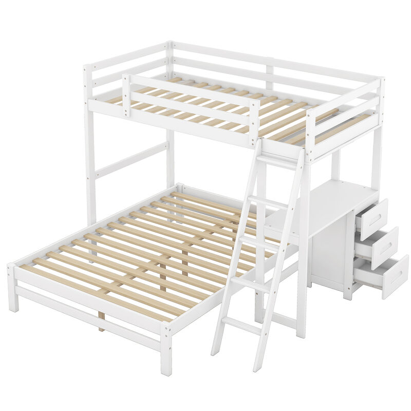 Merax Wood Bunk Bed with Desk and Three Drawers