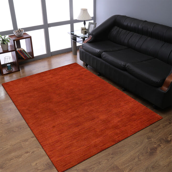 RUGSOTIC CARPETS HAND KNOTTED LOOM WOOL ECO-FRIENDLY AREA RUGS  - 6'x9', Rectangle, Light Red Color, Solid Plain Design, High Pile Handmade Anti Skid Area Rugs for Living Room, Bed Room (L00888)