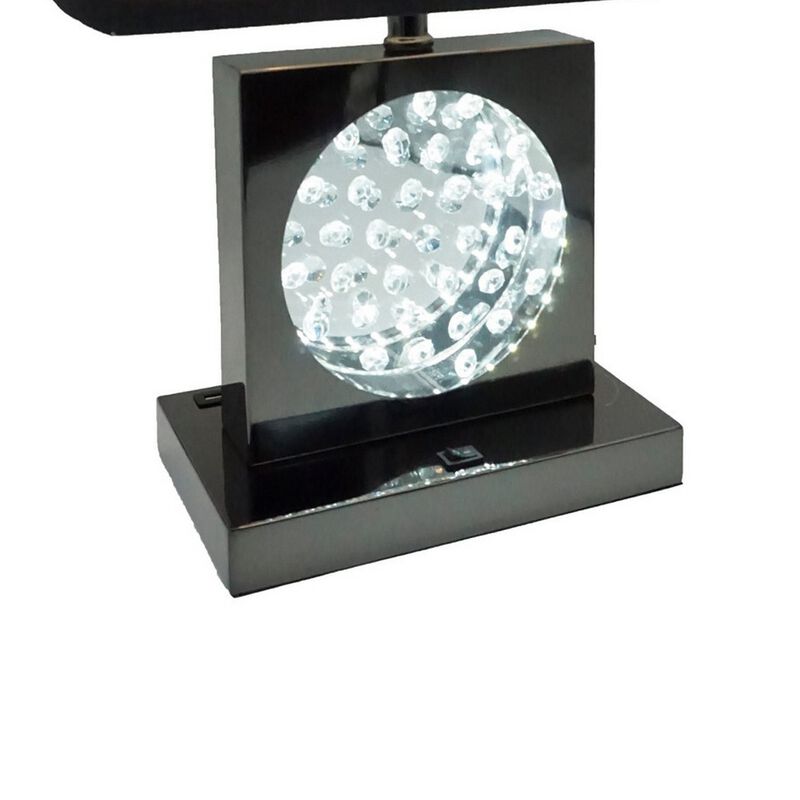 Rohi 22 Inch Table Lamp, Black Fabric Shade, Nickel Base, LED Accents-Benzara