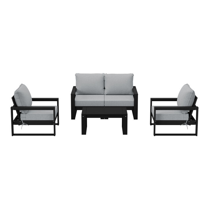 WestinTrends 5-Piece Modern HDPE Outdoor Patio Furniture Sofa Conversation Set with Coffee Table