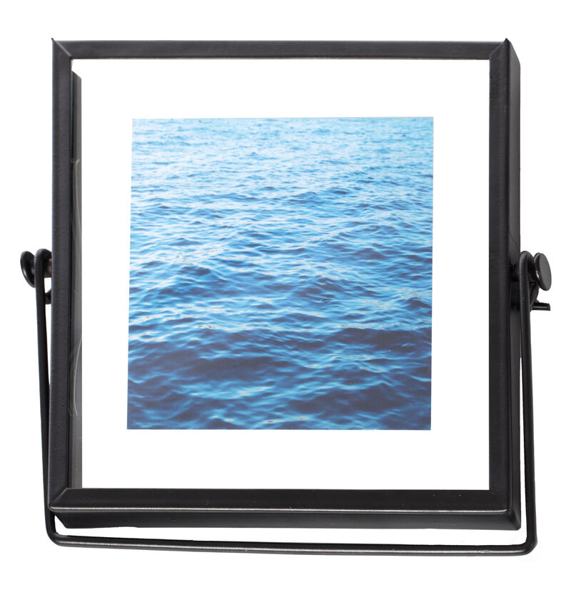 Modern Metal Floating Tabletop Square Photo Picture Frame with Glass Cover and Easel Stand, Black 4" x 4"