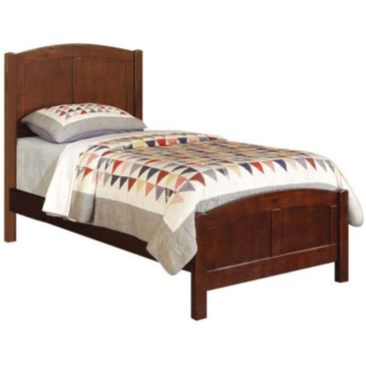 Dark Oak Finish Twin Size Bed Youth Bedroom Furniture Unique Headboard Footboard Rubberwood