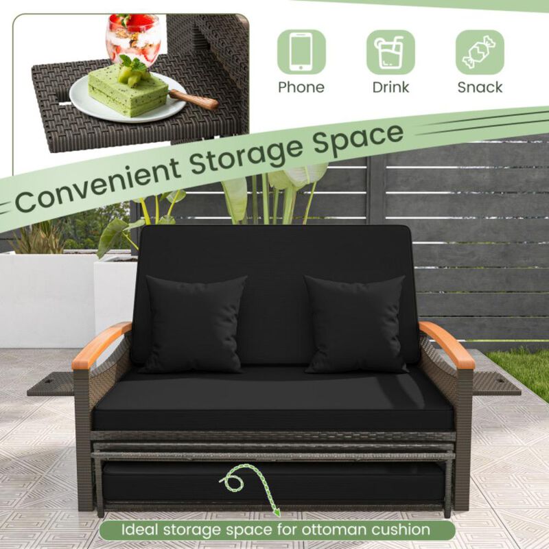Hivvago Outdoor Wicker Daybed with Folding Panels and Storage Ottoman
