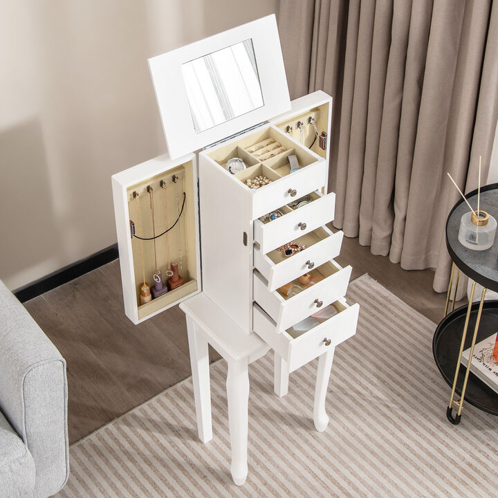 2 Colors Armoire Storage Standing Jewelry Cabinet with Mirror