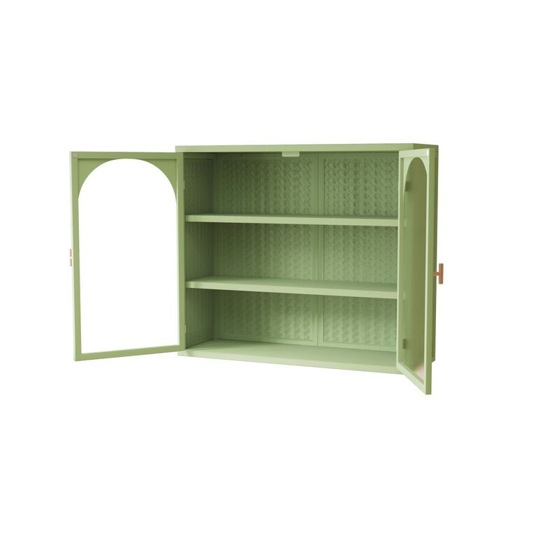 Modern Wall Cabinet with Woven Pattern Glass Doors