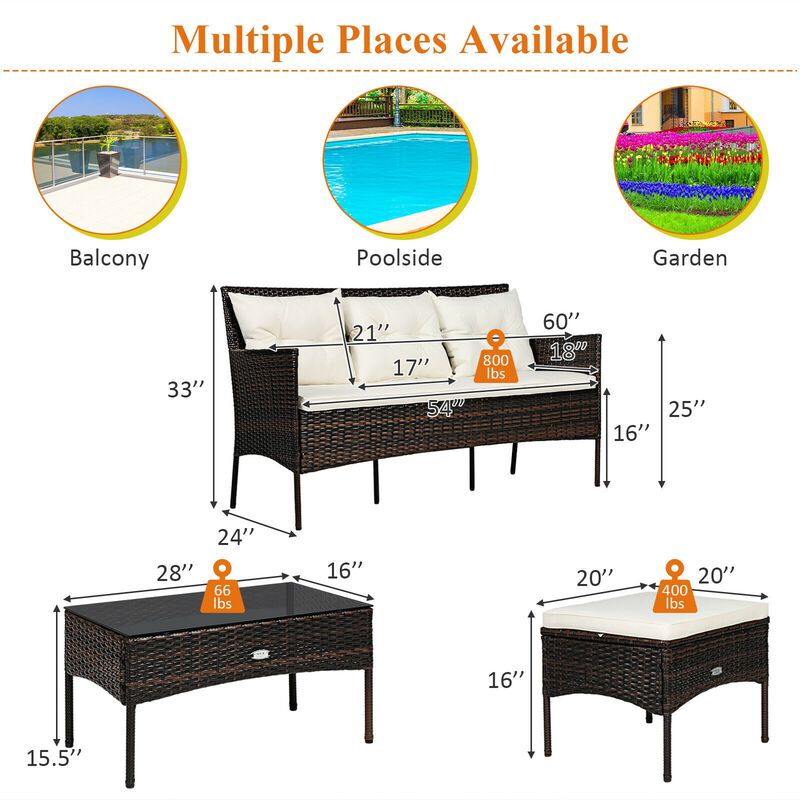 3 Pieces Patio Furniture Conversation Sets with 5 Cozy Cushions