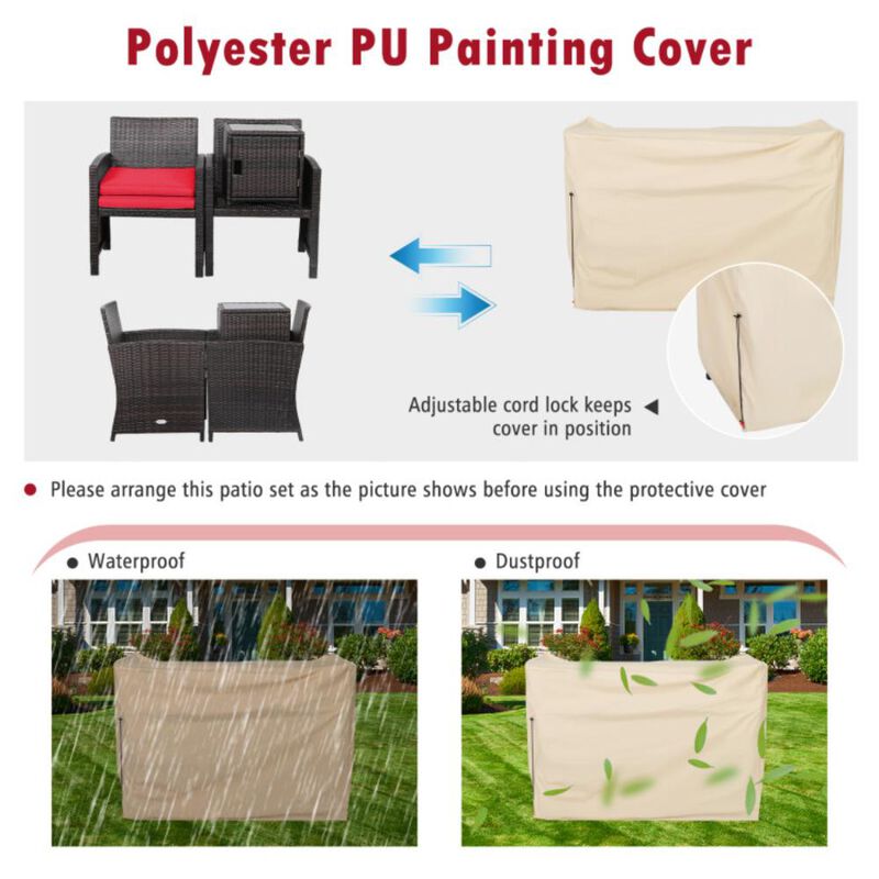 Hivvago 3 Pieces Patio Wicker Furniture Set with Storage Table and Protective Cover
