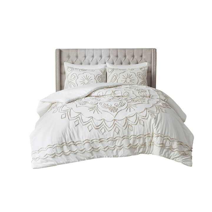 Gracie Mills Gertrude Medallion Chenille 3-Piece Duvet Cover Set