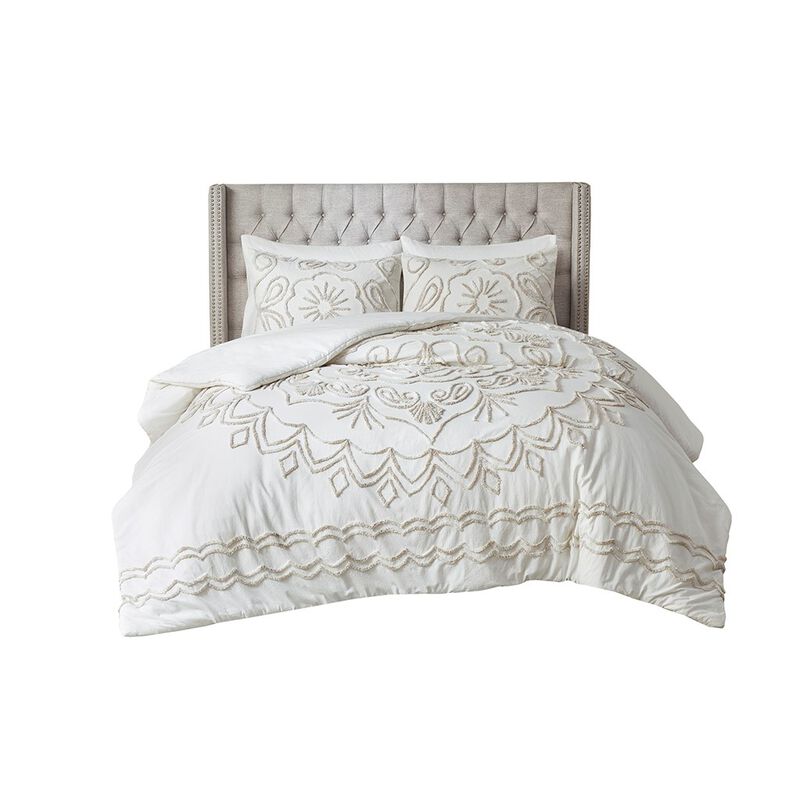 Gracie Mills Gertrude Medallion Chenille 3-Piece Duvet Cover Set