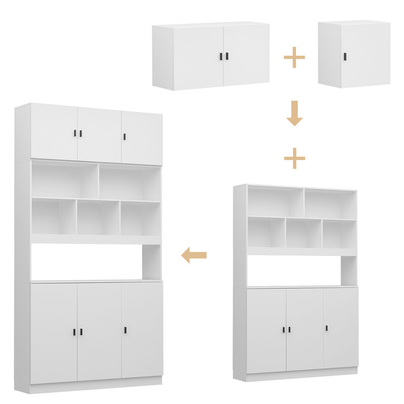 FUFU&GAGA Modern White Storage Shelf with Adjustable Shelves, P2 MDF, Glass Doors (47.2" W x 87.8" H x 12.2" D), White