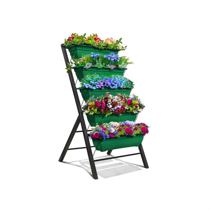 QuikFurn 4 FT 5 Tier Green Vertical Garden Indoor/Outdoor Elevated Planter