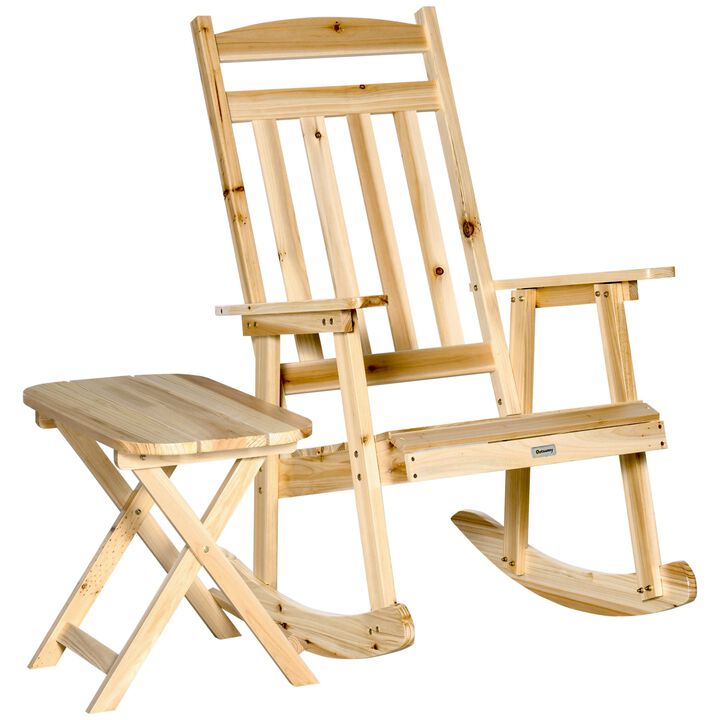 Natural Porch Set: 2-Piece Wooden Rocking Chairs with Foldable Table